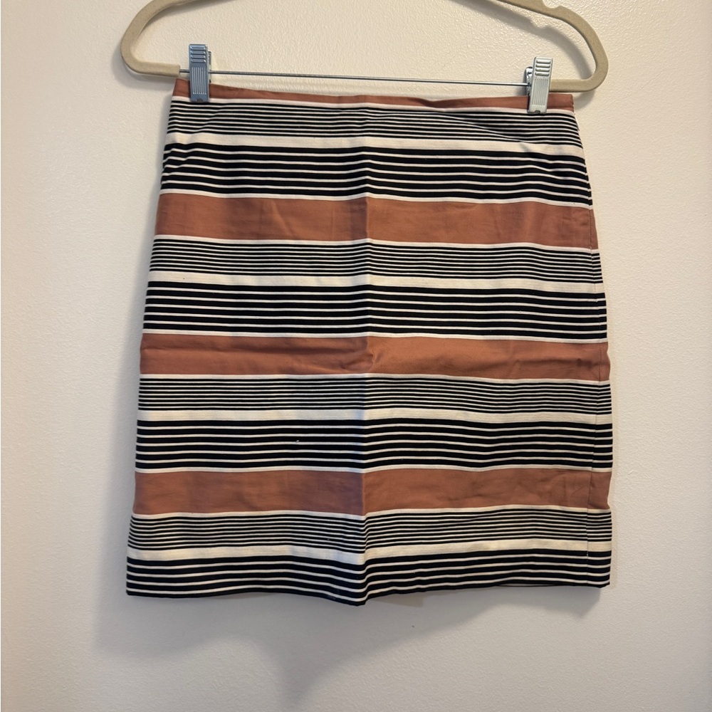 LOFT Black and Brown Striped Mini Skirt